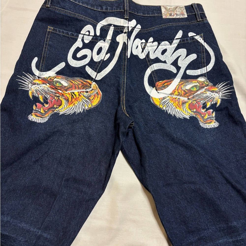 Ed Hardy Dark Blue Shorts with Tiger Design 38”x31”
